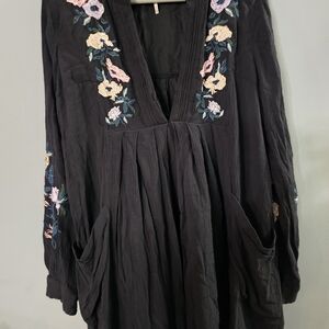 FP Movement by Free People Black Dress with Floral Embroidery